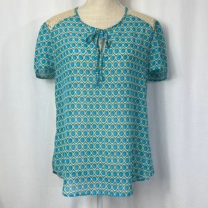 Liberty Love M Turquoise/Cream Sheer Blouse
